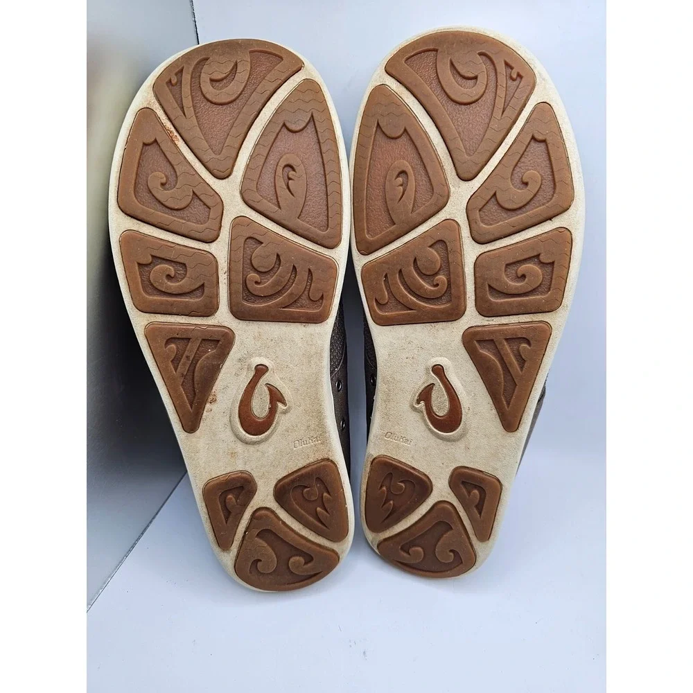 Men's Olukai Nohea Moku No Tie Boat Shoes Brown/Red Size 9